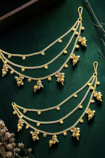 Golden fantasy beaded layered ear chain