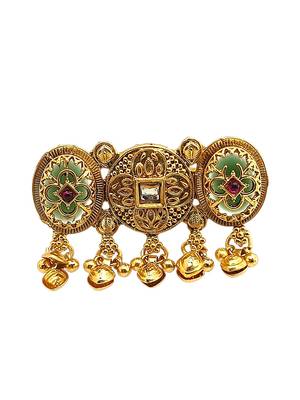 Gold plated kundan heritage meenakari adjustable finger ring 2