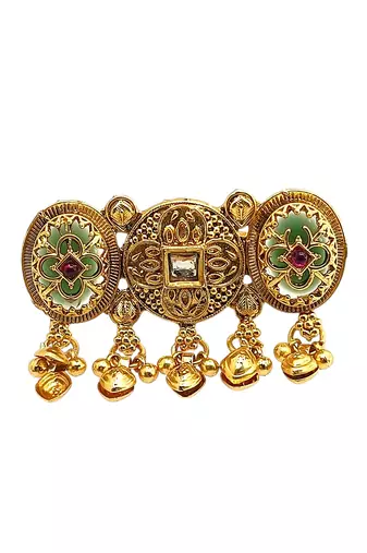 Gold plated kundan heritage meenakari adjustable finger ring