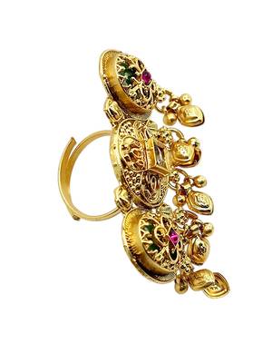 Gold plated kundan heritage meenakari adjustable finger ring 3