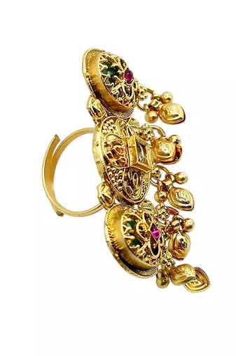 Gold plated kundan heritage meenakari adjustable finger ring