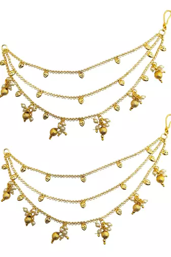 Golden fantasy beaded layered ear chain