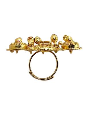 Gold plated kundan heritage meenakari adjustable finger ring 4