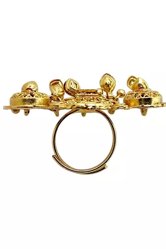 Gold plated kundan heritage meenakari adjustable finger ring