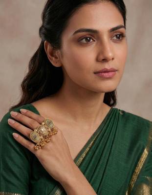 Gold plated kundan heritage meenakari adjustable finger ring 5