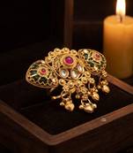 Gold plated kundan heritage meenakari adjustable finger ring