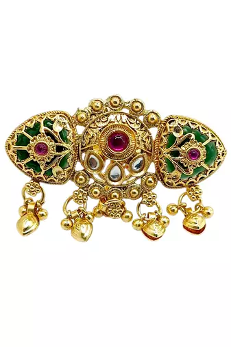 Gold plated kundan heritage meenakari adjustable finger ring