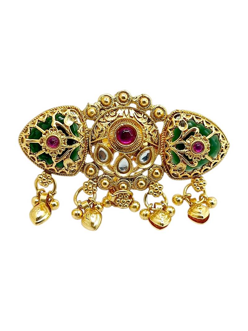 Gold plated kundan heritage meenakari adjustable finger ring