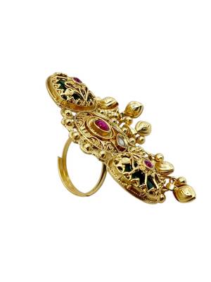 Gold plated kundan heritage meenakari adjustable finger ring 3