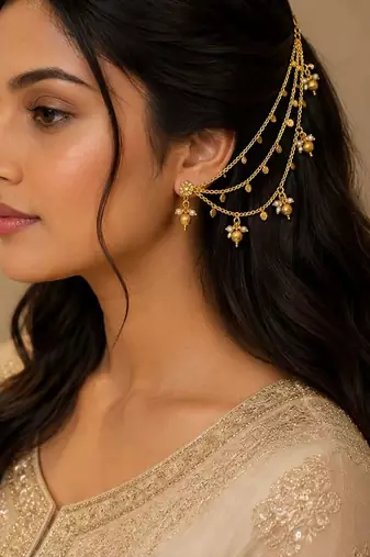 Golden fantasy beaded layered ear chain