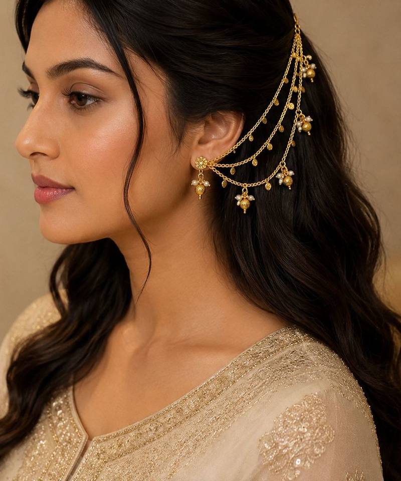 Golden fantasy beaded layered ear chain