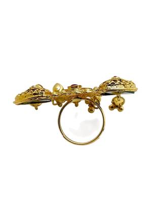 Gold plated kundan heritage meenakari adjustable finger ring 4