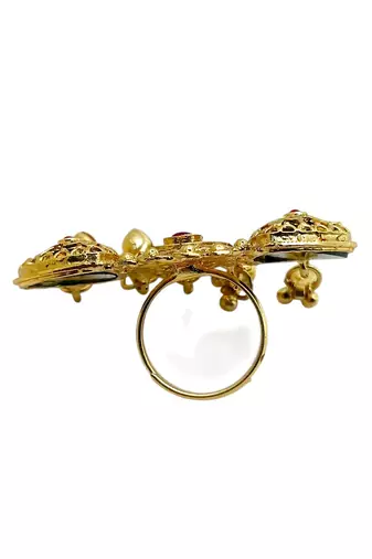 Gold plated kundan heritage meenakari adjustable finger ring