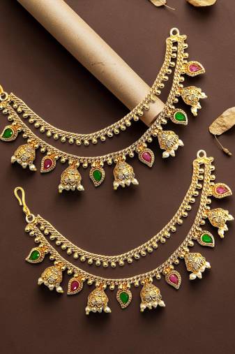 Gold plated bahubali layered ear chain