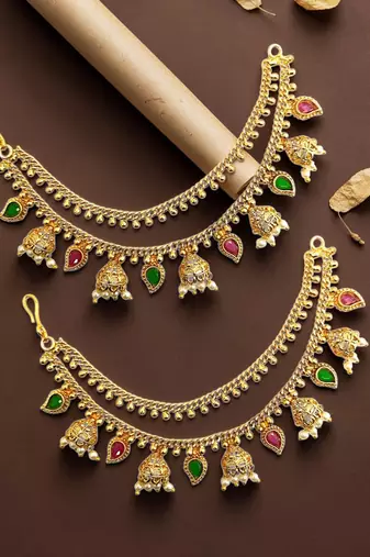 Gold plated bahubali layered ear chain
