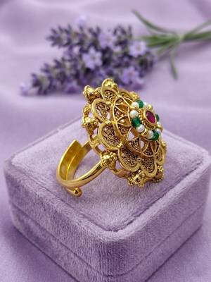 Gold plated mandala floral adjustable finger ring 1