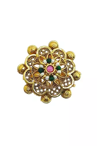 Gold plated mandala floral adjustable finger ring
