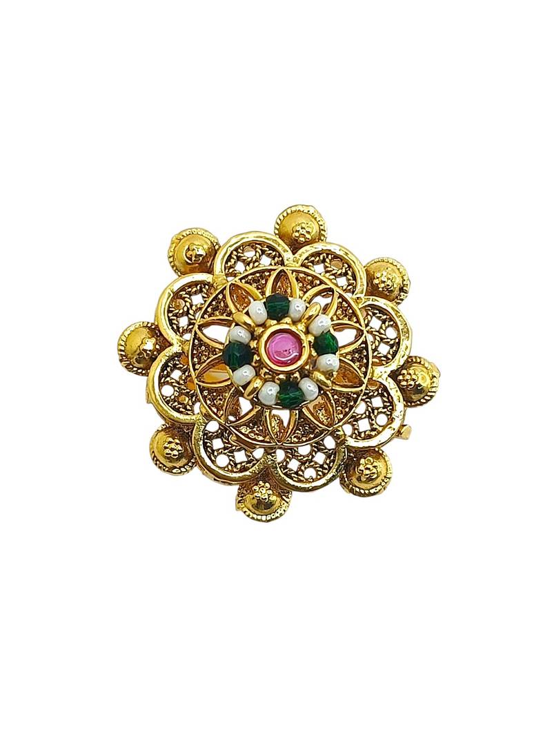 Gold plated mandala floral adjustable finger ring