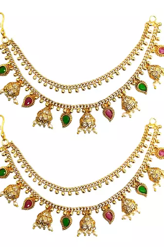 Gold plated bahubali layered ear chain