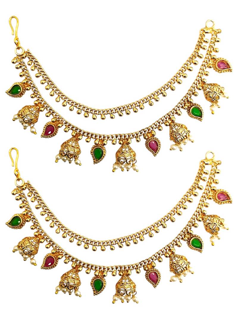 Gold plated bahubali layered ear chain