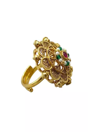 Gold plated mandala floral adjustable finger ring