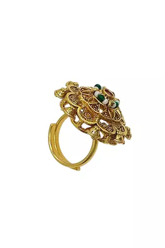 Gold plated mandala floral adjustable finger ring