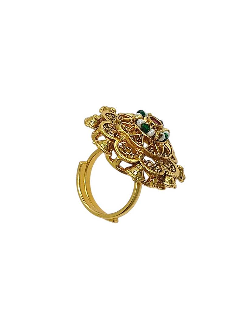 Gold plated mandala floral adjustable finger ring