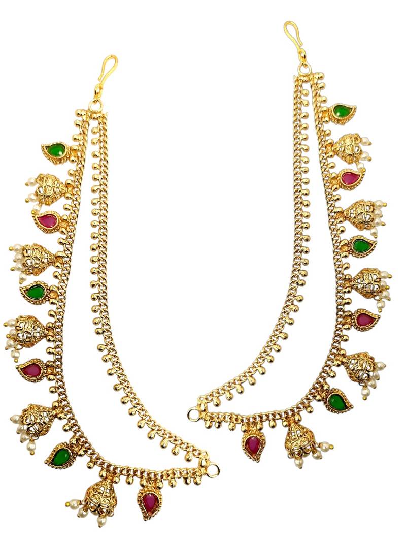 Gold plated bahubali layered ear chain