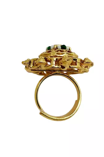 Gold plated mandala floral adjustable finger ring