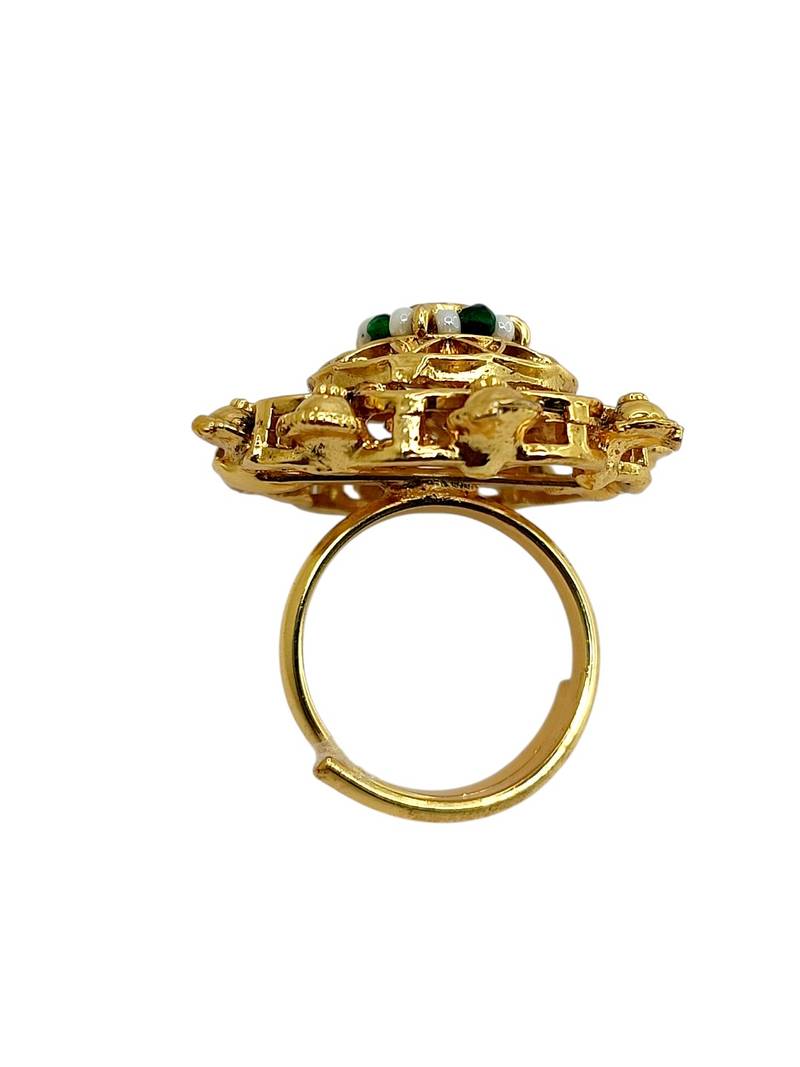Gold plated mandala floral adjustable finger ring