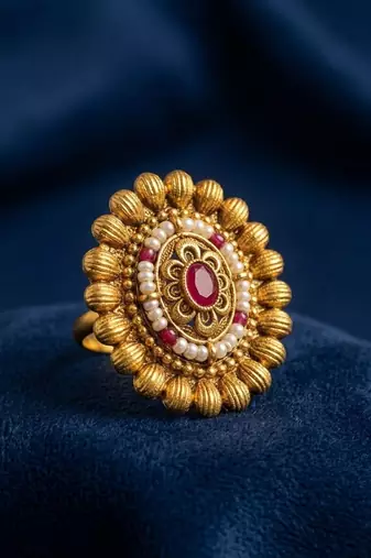 Gold plated rajwadi adjustable finger ring