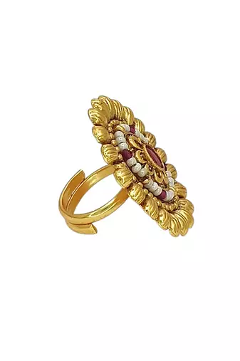 Gold plated rajwadi adjustable finger ring