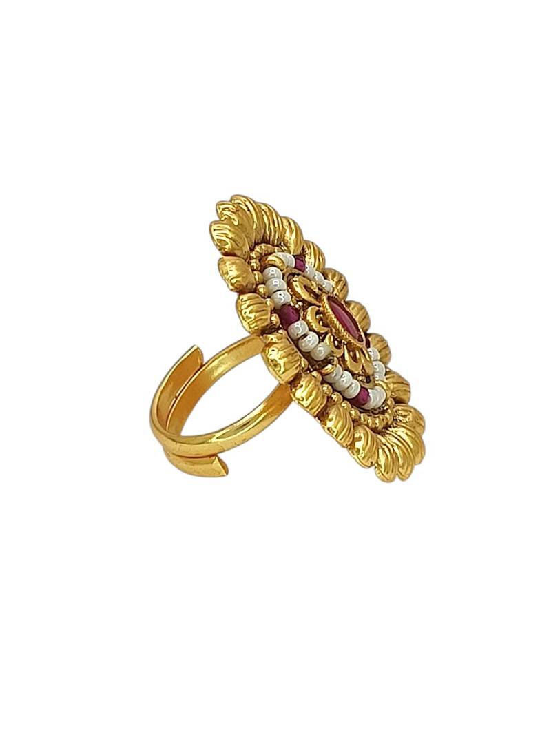 Gold plated rajwadi adjustable finger ring
