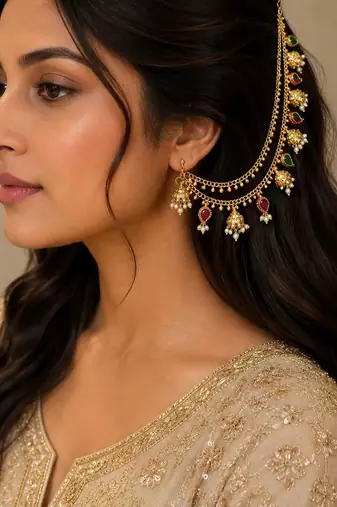 Gold plated bahubali layered ear chain