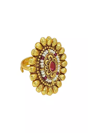Gold plated rajwadi adjustable finger ring