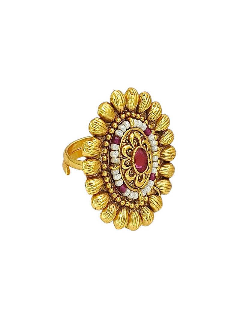 Gold plated rajwadi adjustable finger ring