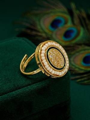 Gold plated cz oval adjustable finger ring 1