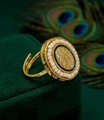 Gold plated cz oval adjustable finger ring