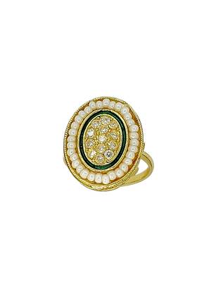 Gold plated cz oval adjustable finger ring 2