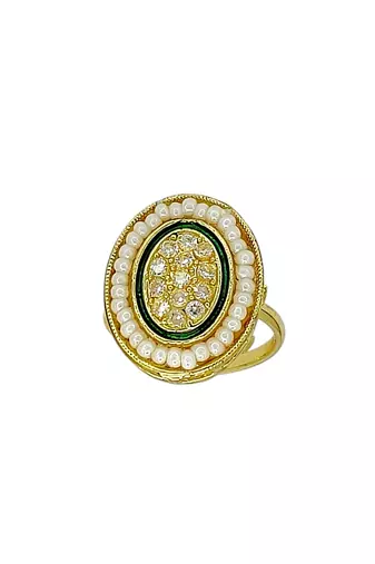 Gold plated cz oval adjustable finger ring