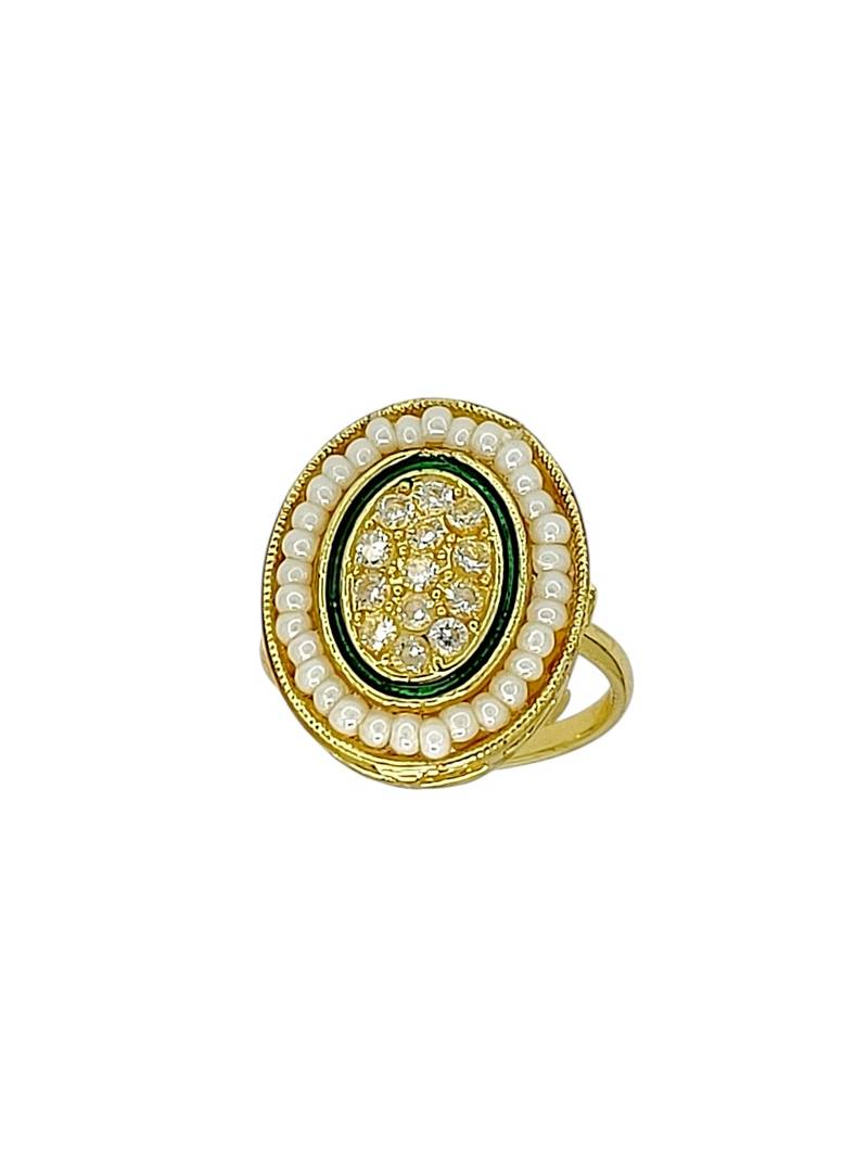 Gold plated cz oval adjustable finger ring