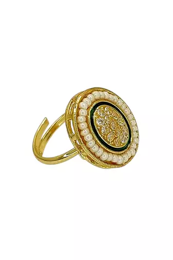 Gold plated cz oval adjustable finger ring