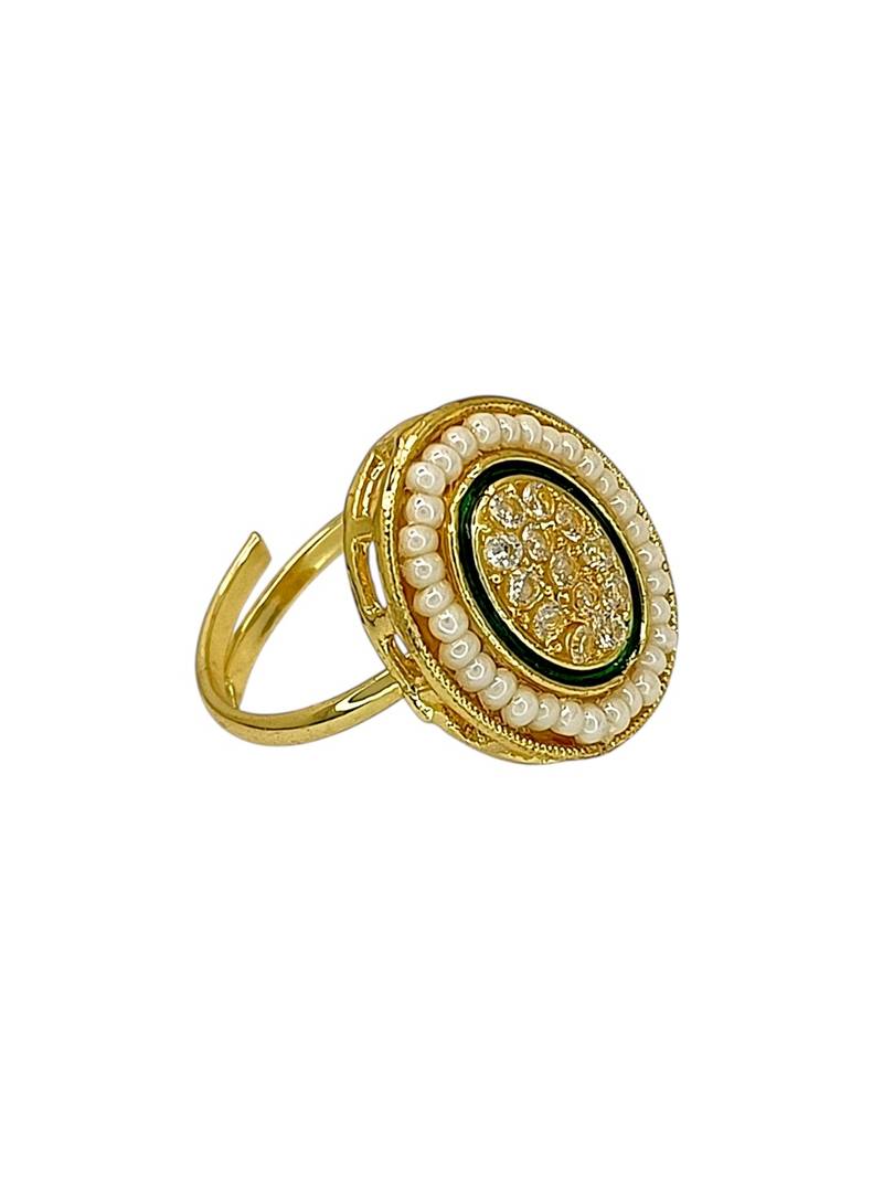 Gold plated cz oval adjustable finger ring