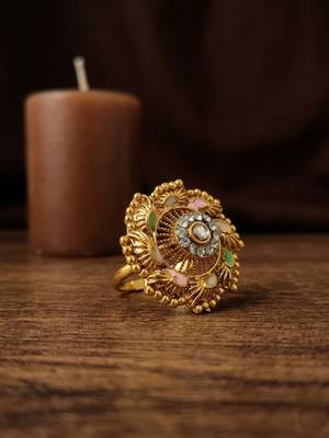 Gold plated cz ennamel adjustable finger ring 1