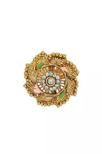 Gold plated cz ennamel adjustable finger ring