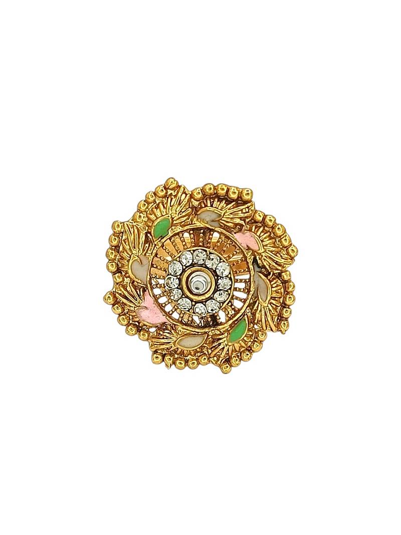 Gold plated cz ennamel adjustable finger ring