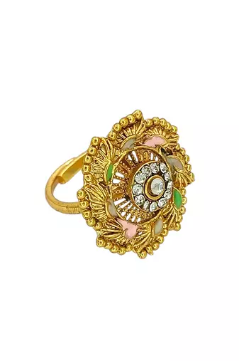 Gold plated cz ennamel adjustable finger ring