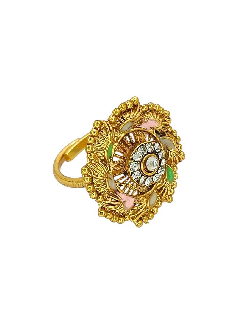 Gold plated cz ennamel adjustable finger ring