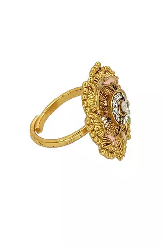 Gold plated cz ennamel adjustable finger ring