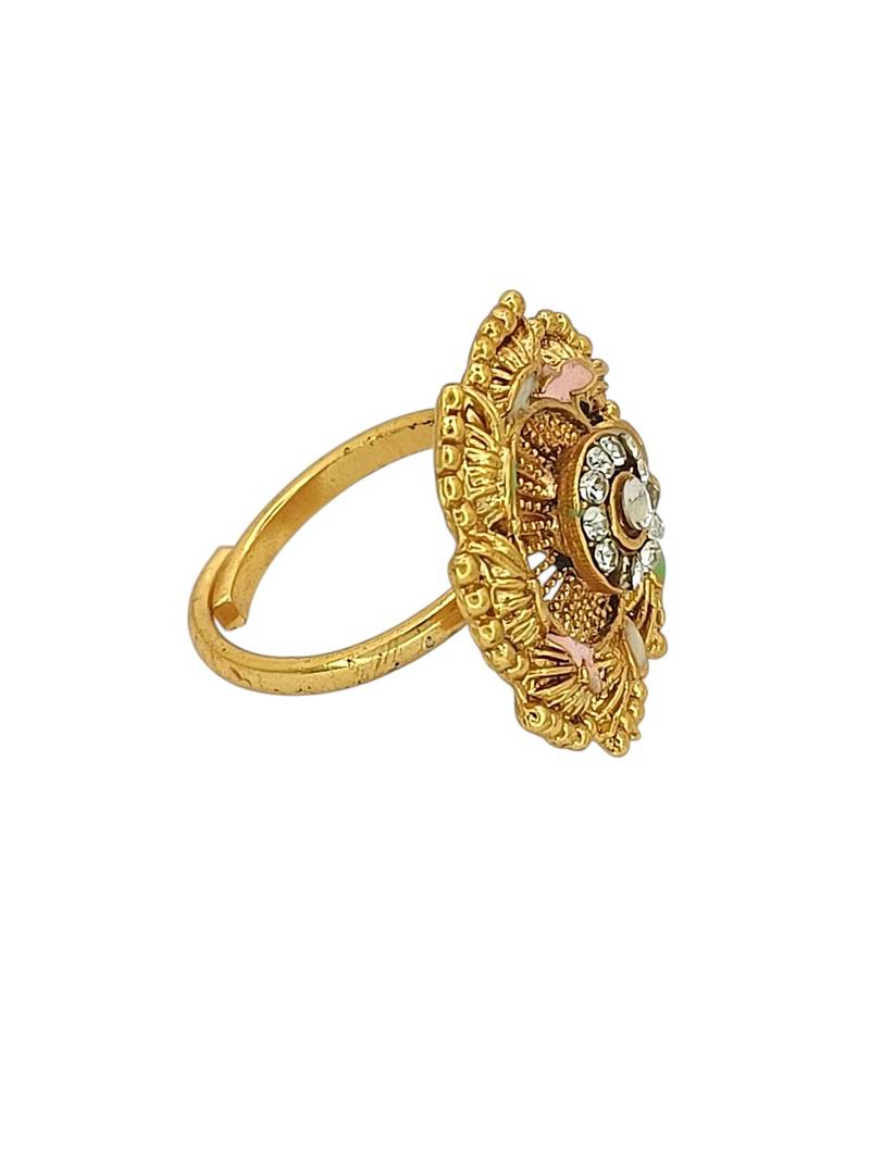 Gold plated cz ennamel adjustable finger ring